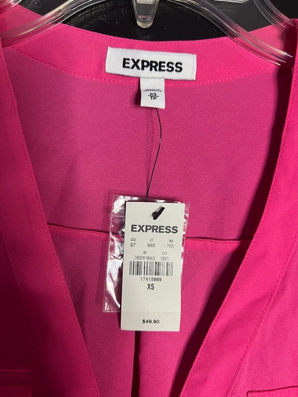 EXPRESS Berry Pink Zip Button-Down Shirt - Picture 2 of 3